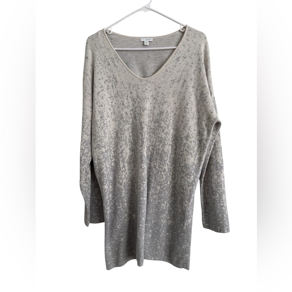 Pure Jill J Jill Pullover Tunic White & Gray Ombre Abstract V Neck Sweater